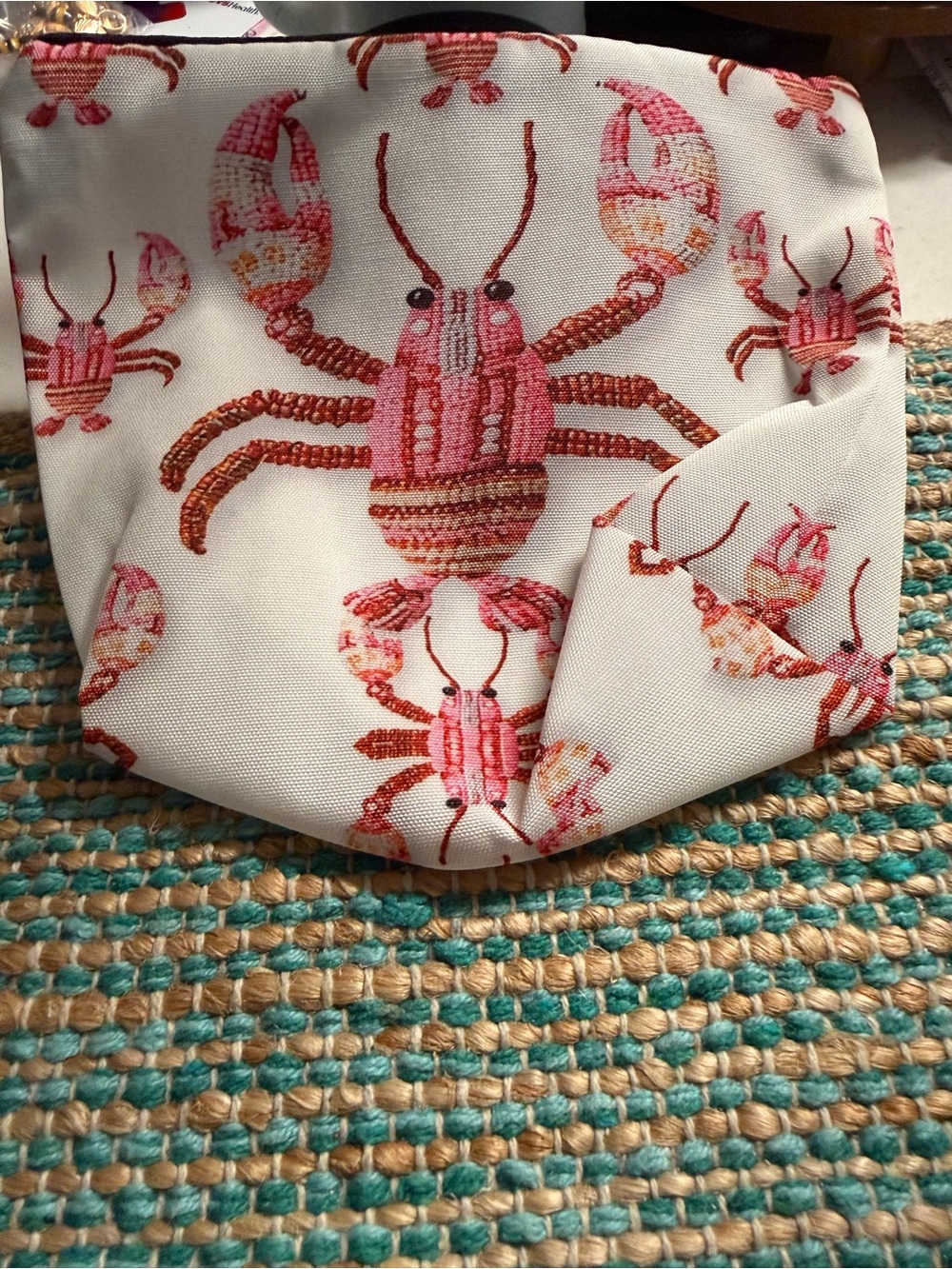 Pink Lobster Print Canvas Cosmetic Pouch